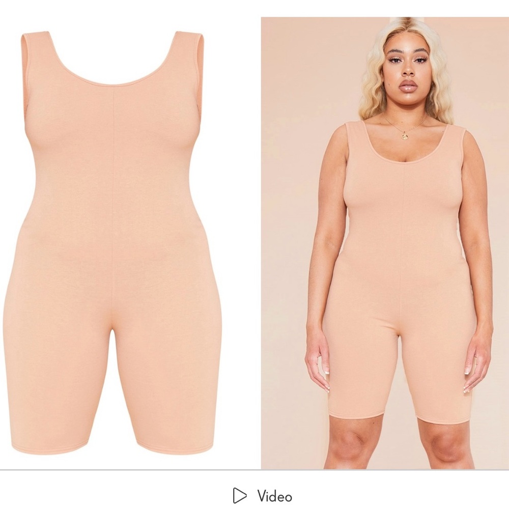 Pretty Little Thing Plush Pale Tan Unitard Plus Size
